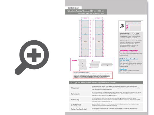 Product Bild faltblatt__gefalzt_auf_quadrat_10_5_cm_x_10_5_cm__horizontaler_zickzackfalz__10-seitig